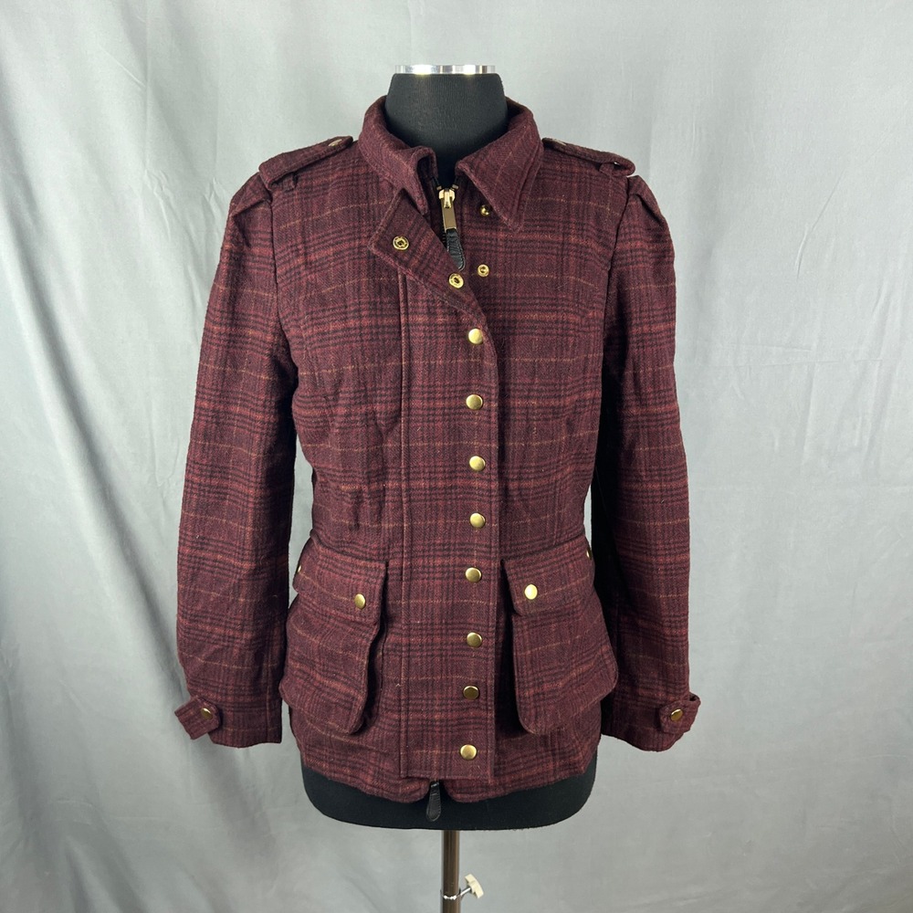 G.I.L.I Got It Love It Jacket Womens 6 Maroon Wool Shoulder Epaulets Full Zip